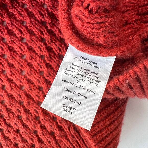 Talbots Orange Eyelet Sweater Women's size Small Wool Blend Crewneck - Picture 3 of 5